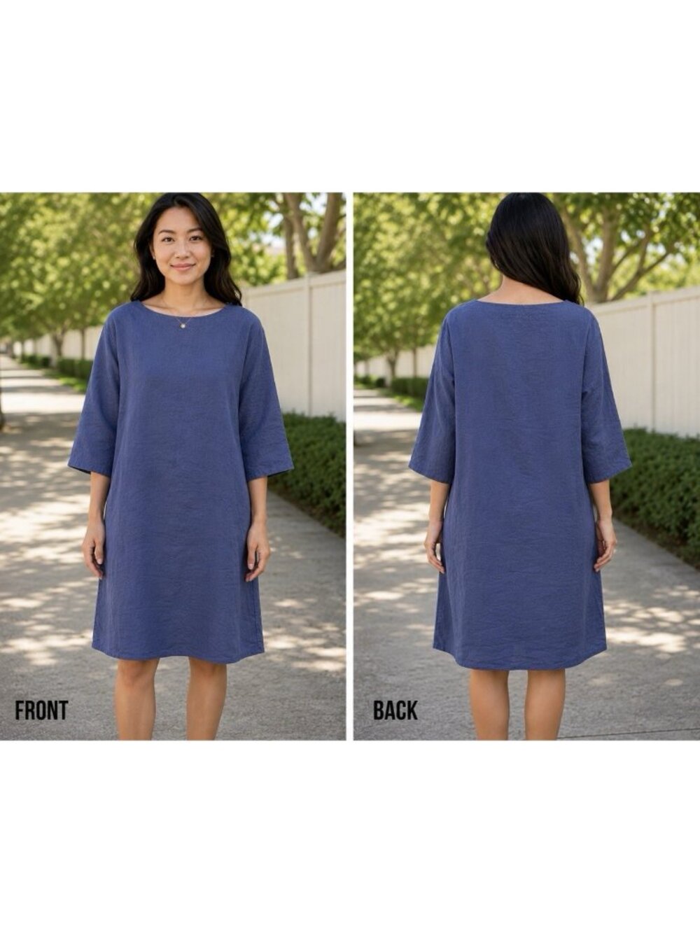 Dr Flax Shirt Dress L XL Washed Linen Relaxed Fit Blue 3/4 Long Sleeve NEW
